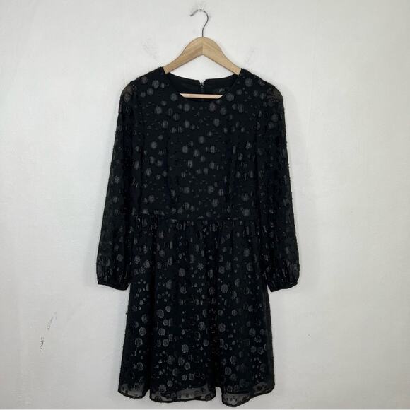 J. Crew Black A-Line Metallic Dot Jacquard Dress Size 4 - Picture 2 of 14